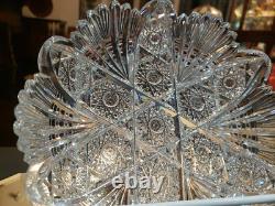 Rare Bowl 8, American Brilliant period Cut Glass Crystal Prism Fans & Hobstars