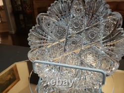 Rare Bowl 8, American Brilliant period Cut Glass Crystal Prism Fans & Hobstars
