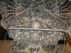Rare Bowl 8, American Brilliant period Cut Glass Crystal Prism Fans & Hobstars