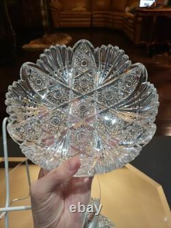 Rare Bowl 8, American Brilliant period Cut Glass Crystal Prism Fans & Hobstars