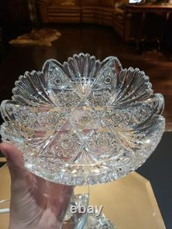 Rare Bowl 8, American Brilliant period Cut Glass Crystal Prism Fans & Hobstars