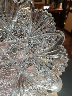 Rare Bowl 8, American Brilliant period Cut Glass Crystal Prism Fans & Hobstars
