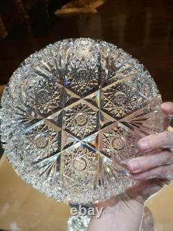 Rare Bowl 8, American Brilliant period Cut Glass Crystal Prism Fans & Hobstars