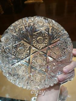 Rare Bowl 8, American Brilliant period Cut Glass Crystal Prism Fans & Hobstars