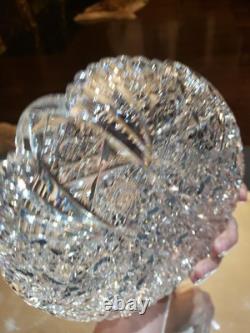 Rare Bowl 8, American Brilliant period Cut Glass Crystal Prism Fans & Hobstars