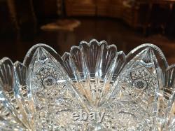 Rare Bowl 8, American Brilliant period Cut Glass Crystal Prism Fans & Hobstars