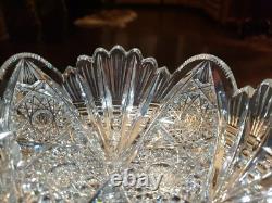 Rare Bowl 8, American Brilliant period Cut Glass Crystal Prism Fans & Hobstars