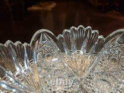 Rare Bowl 8, American Brilliant period Cut Glass Crystal Prism Fans & Hobstars