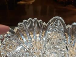 Rare Bowl 8, American Brilliant period Cut Glass Crystal Prism Fans & Hobstars