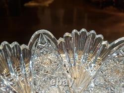 Rare Bowl 8, American Brilliant period Cut Glass Crystal Prism Fans & Hobstars