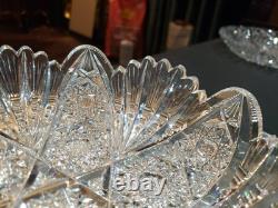 Rare Bowl 8, American Brilliant period Cut Glass Crystal Prism Fans & Hobstars