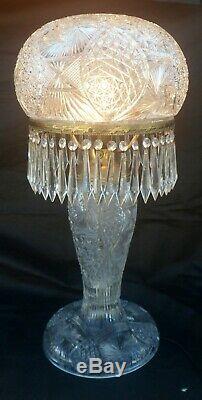Rare Exceptional Antique Cut Crystal Table Lamp, ABP, 40 Lusters, Prisms