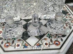 Rare OAK TANTALUS TRIPLE CUT GLASS DECANTERS STERLING SILVER COLLARS GARRARD VGC