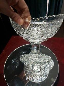 Rare Oval Compote Bowl Antique American Brilliant Cut Glass Crystal Krantz Smith
