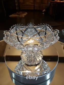 Rare Pedestal Compote American Brilliant period Cut Glass Crystal Libbey Colonna