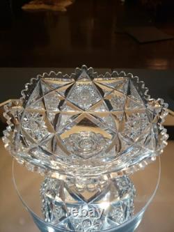 Rare Pedestal Compote American Brilliant period Cut Glass Crystal Libbey Colonna