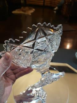 Rare Pedestal Compote American Brilliant period Cut Glass Crystal Libbey Colonna