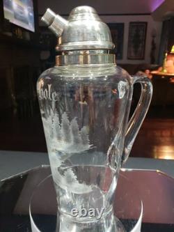 Rare Pitcher decanter American Brilliant Cut Glass Crystal Hawkes 19th Hole Golf