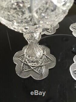 Rare Set 4 American Brilliant Period Cut Crystal Large Water Goblets Petal Base