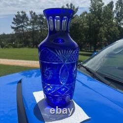 Rare UNSESCO Czech Bohemia Silesia Cobalt Blue Cut Crystal Glass 14.5 Vase