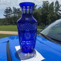 Rare UNSESCO Czech Bohemia Silesia Cobalt Blue Cut Crystal Glass 14.5 Vase