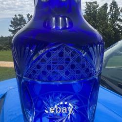 Rare UNSESCO Czech Bohemia Silesia Cobalt Blue Cut Crystal Glass 14.5 Vase