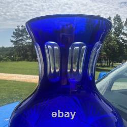 Rare UNSESCO Czech Bohemia Silesia Cobalt Blue Cut Crystal Glass 14.5 Vase