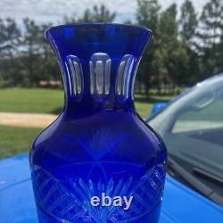 Rare UNSESCO Czech Bohemia Silesia Cobalt Blue Cut Crystal Glass 14.5 Vase