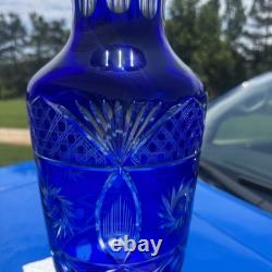 Rare UNSESCO Czech Bohemia Silesia Cobalt Blue Cut Crystal Glass 14.5 Vase