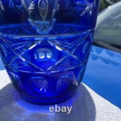 Rare UNSESCO Czech Bohemia Silesia Cobalt Blue Cut Crystal Glass 14.5 Vase