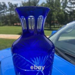 Rare UNSESCO Czech Bohemia Silesia Cobalt Blue Cut Crystal Glass 14.5 Vase