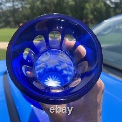Rare UNSESCO Czech Bohemia Silesia Cobalt Blue Cut Crystal Glass 14.5 Vase