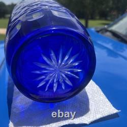 Rare UNSESCO Czech Bohemia Silesia Cobalt Blue Cut Crystal Glass 14.5 Vase