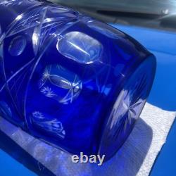 Rare UNSESCO Czech Bohemia Silesia Cobalt Blue Cut Crystal Glass 14.5 Vase