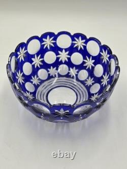 Rare Vintage Bohemian Hand Cut Crystal Glass Blue to Clear bowl SIGNED 8.75