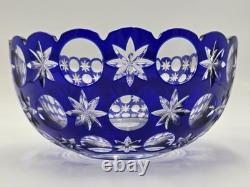 Rare Vintage Bohemian Hand Cut Crystal Glass Blue to Clear bowl SIGNED 8.75