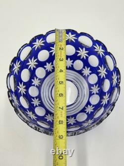 Rare Vintage Bohemian Hand Cut Crystal Glass Blue to Clear bowl SIGNED 8.75