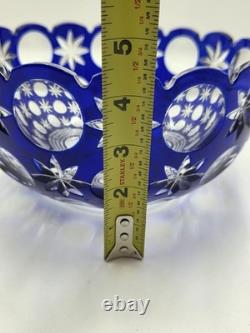 Rare Vintage Bohemian Hand Cut Crystal Glass Blue to Clear bowl SIGNED 8.75
