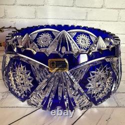 Rare! Vintage GDR Bohemian Cobalt Blue 24% Lead Crystal Hand Cut Bowl 9