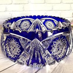 Rare! Vintage GDR Bohemian Cobalt Blue 24% Lead Crystal Hand Cut Bowl 9