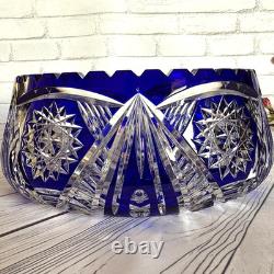 Rare! Vintage GDR Bohemian Cobalt Blue 24% Lead Crystal Hand Cut Bowl 9