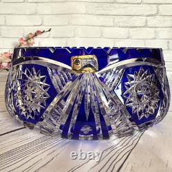 Rare! Vintage GDR Bohemian Cobalt Blue 24% Lead Crystal Hand Cut Bowl 9