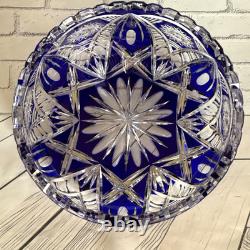 Rare! Vintage GDR Bohemian Cobalt Blue 24% Lead Crystal Hand Cut Bowl 9