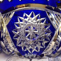 Rare! Vintage GDR Bohemian Cobalt Blue 24% Lead Crystal Hand Cut Bowl 9