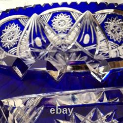 Rare! Vintage GDR Bohemian Cobalt Blue 24% Lead Crystal Hand Cut Bowl 9