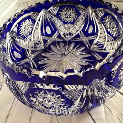 Rare! Vintage GDR Bohemian Cobalt Blue 24% Lead Crystal Hand Cut Bowl 9