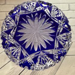 Rare! Vintage GDR Bohemian Cobalt Blue 24% Lead Crystal Hand Cut Bowl 9