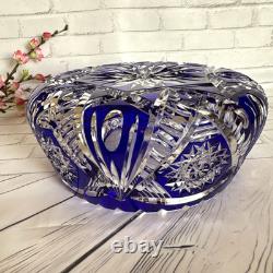 Rare! Vintage GDR Bohemian Cobalt Blue 24% Lead Crystal Hand Cut Bowl 9