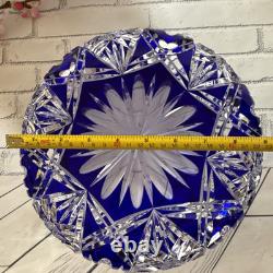 Rare! Vintage GDR Bohemian Cobalt Blue 24% Lead Crystal Hand Cut Bowl 9