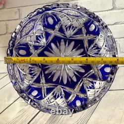 Rare! Vintage GDR Bohemian Cobalt Blue 24% Lead Crystal Hand Cut Bowl 9